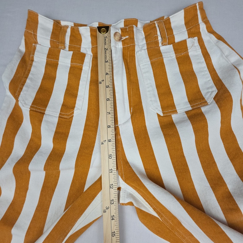Wild Fable Wide Leg Striped Crop Pants Womens 10 Orange White Cotton Blend Denim - Picture 5 of 11